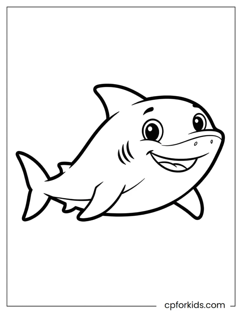 Easy shark coloring pages printable for toddlers and preschoolers, simple thick lines drawing