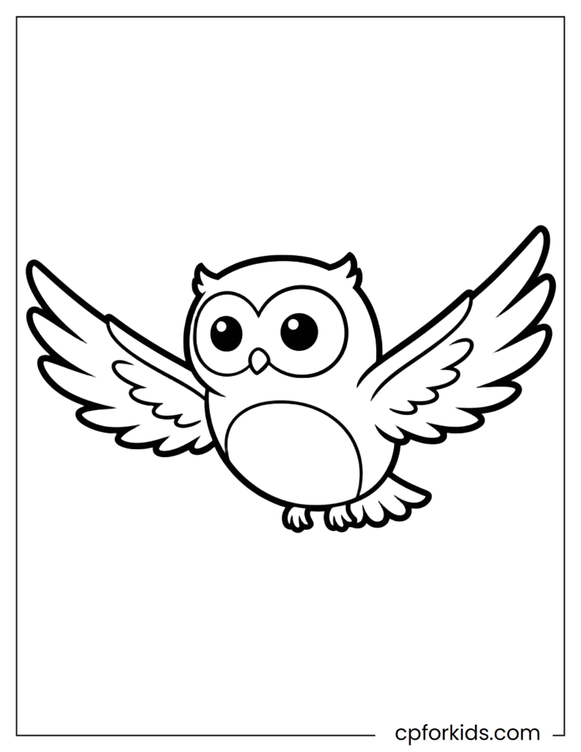 Cartoon owl flying with wide open wings
