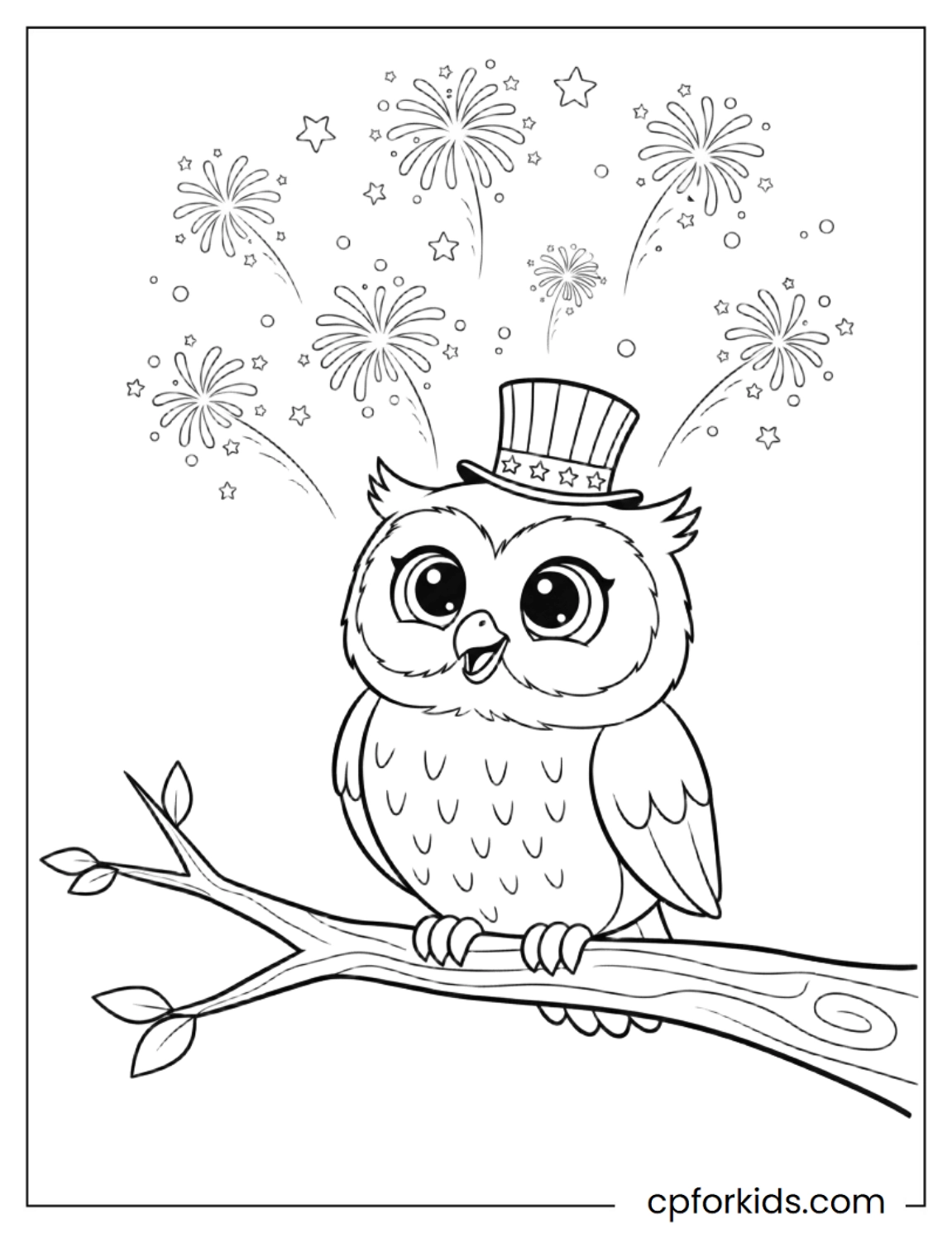 Owl watching fireworks in night sky