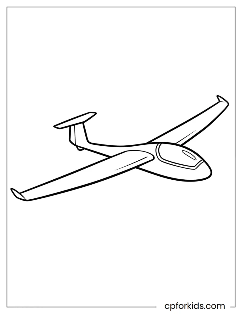 Simple glider plane with very long, thin wings coloring page.