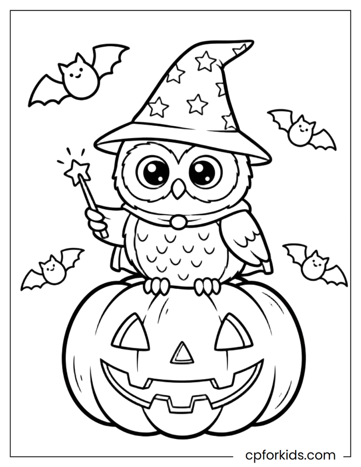 Wizard owl sitting on a jack-o-lantern