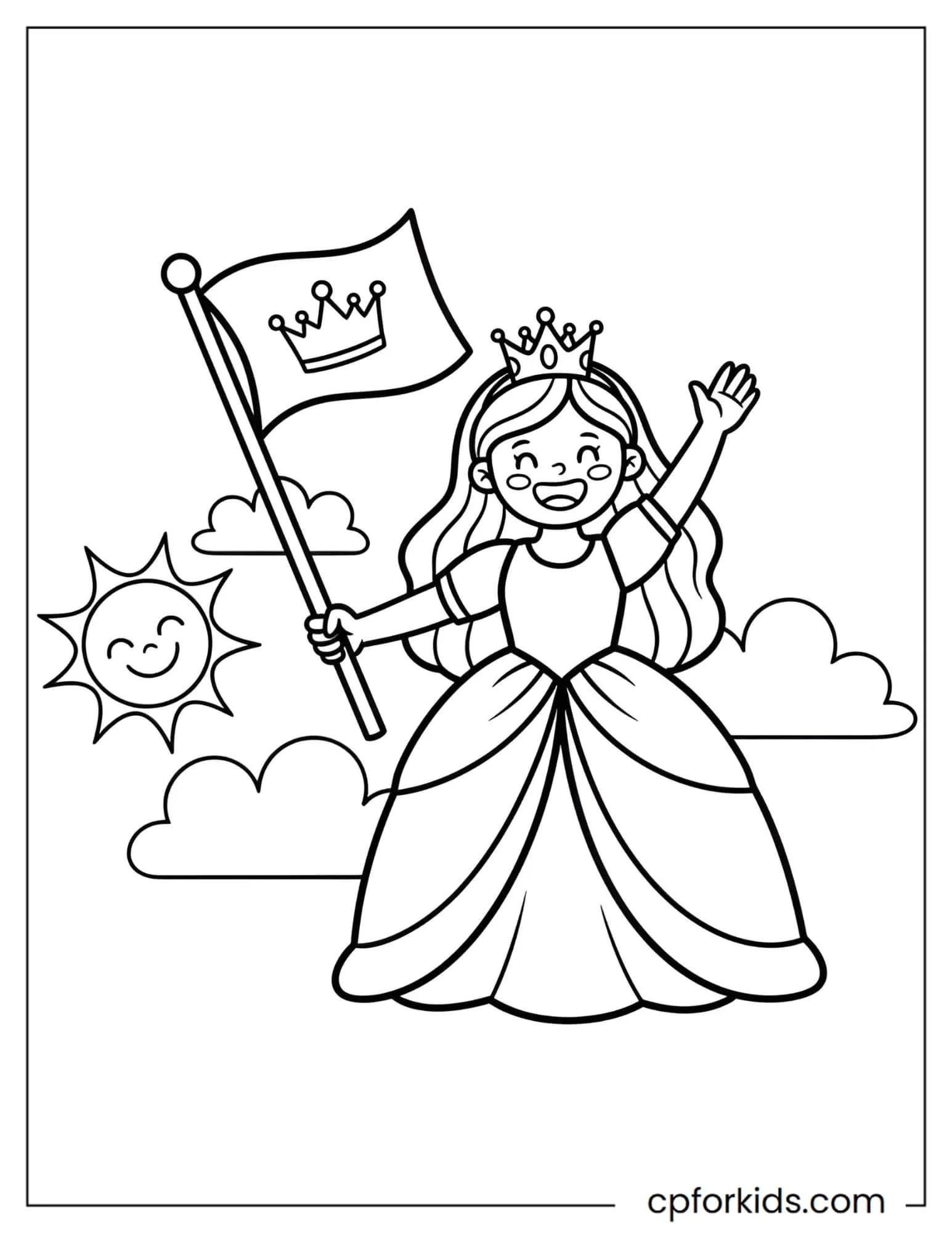 Princess Waving a Royal Flag