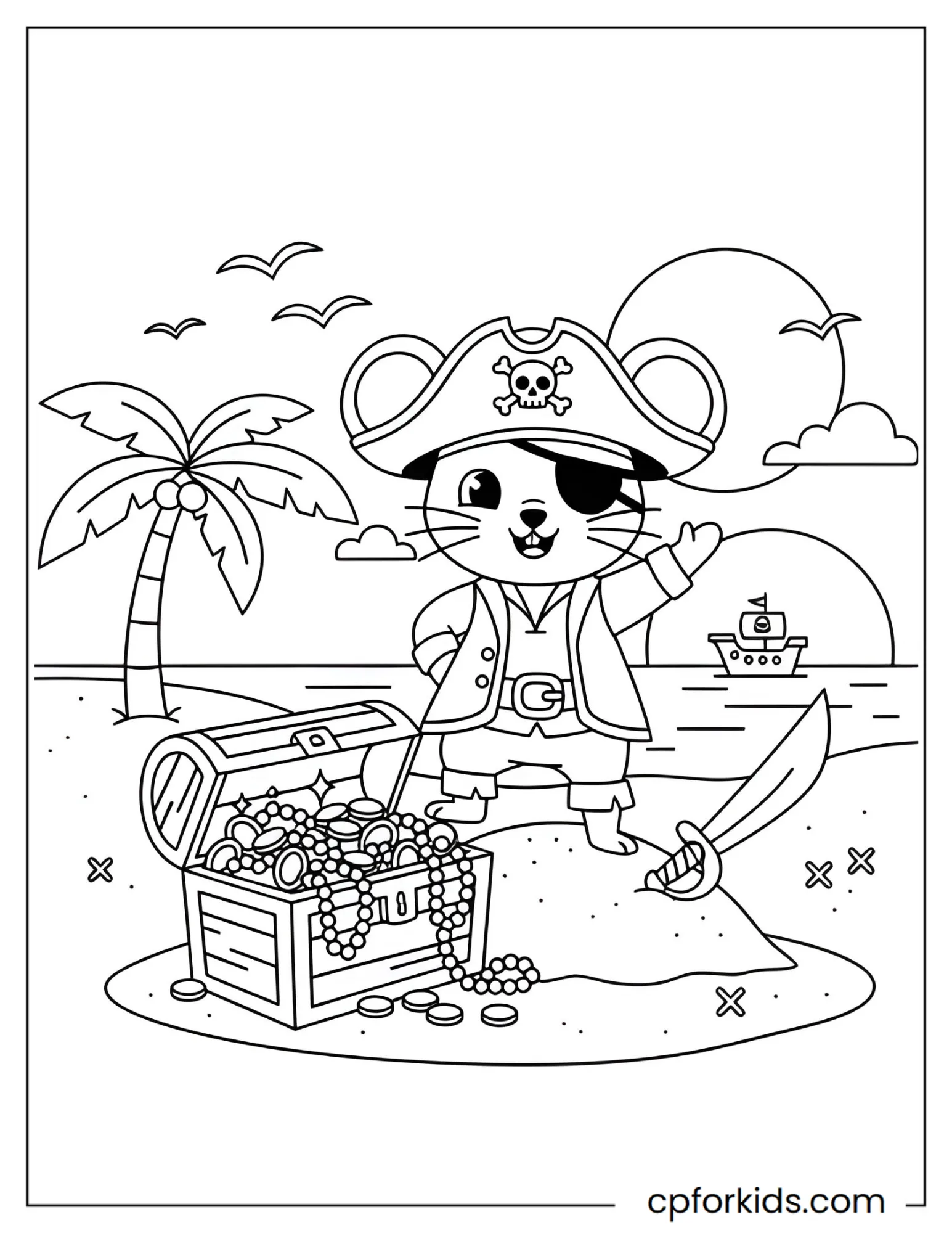 Mouse Pirate with a Treasure Chest