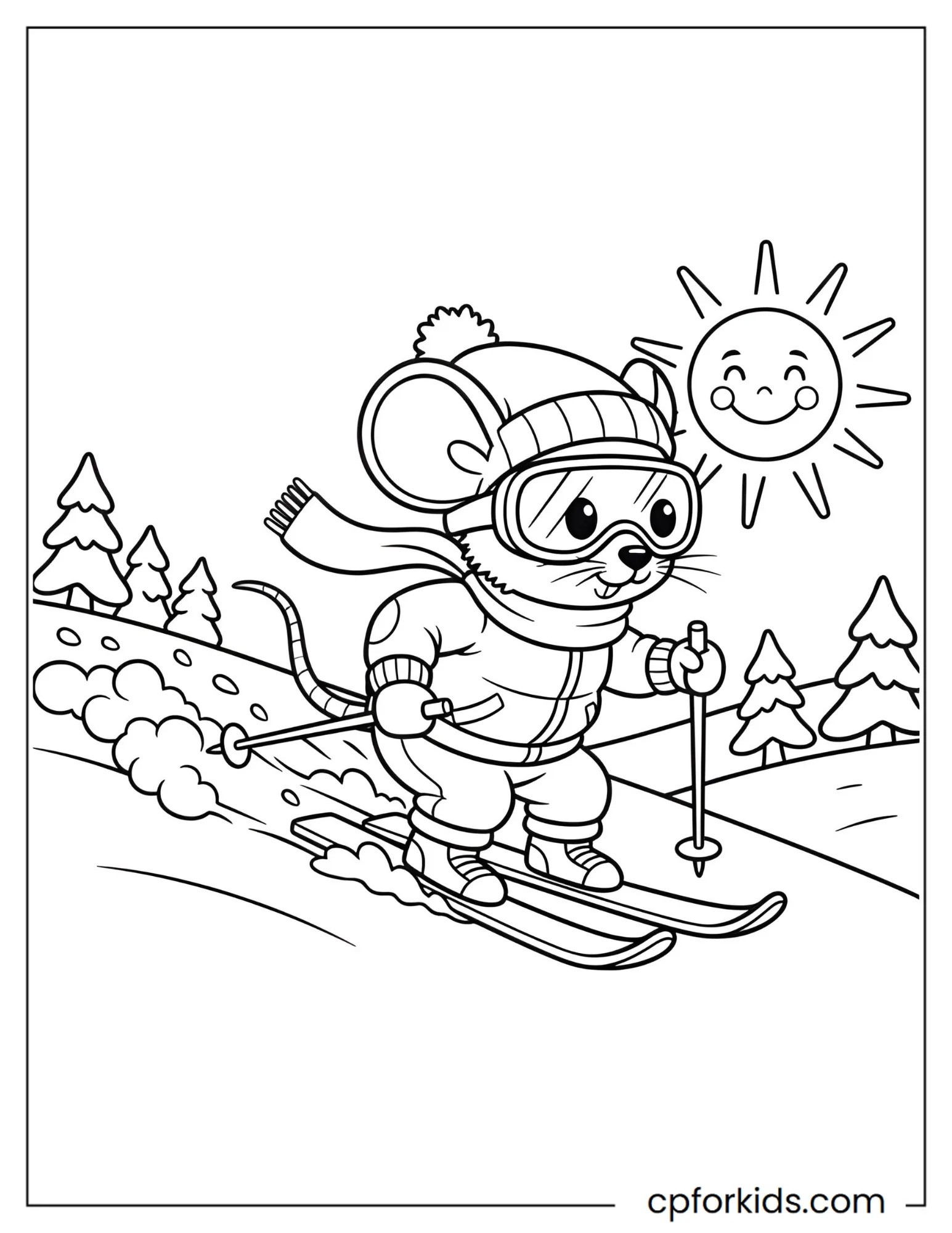 Mouse Skiing Downhill