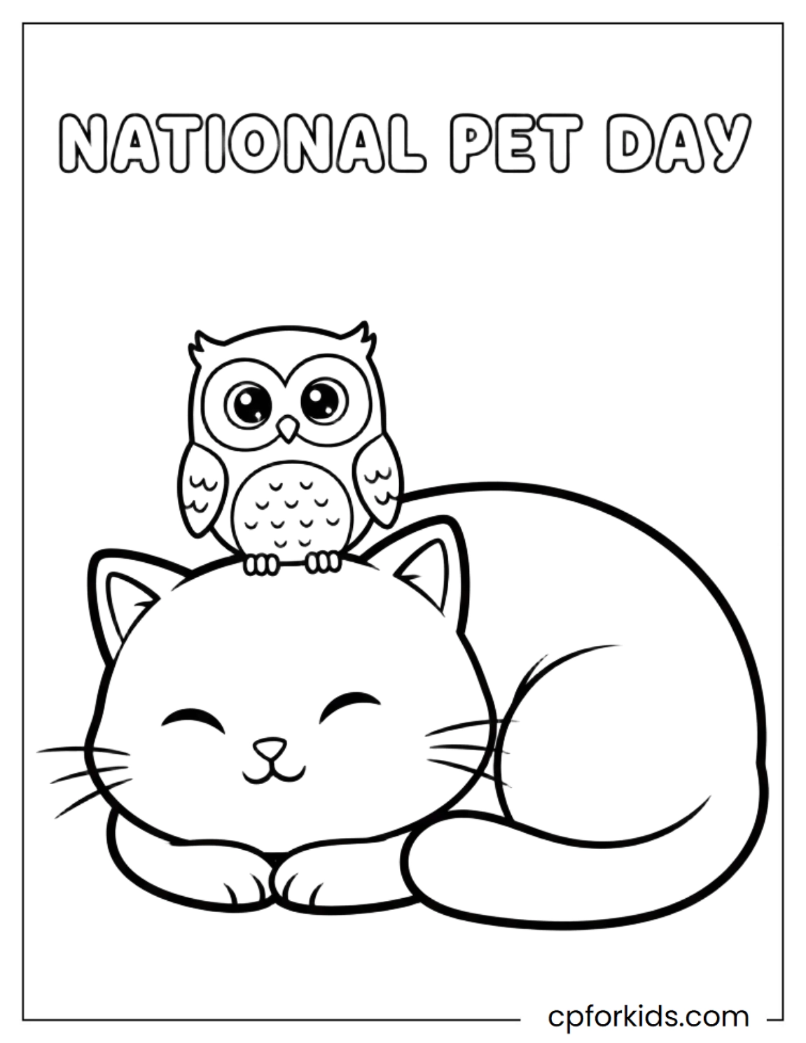 Owl perched on sleeping cat head