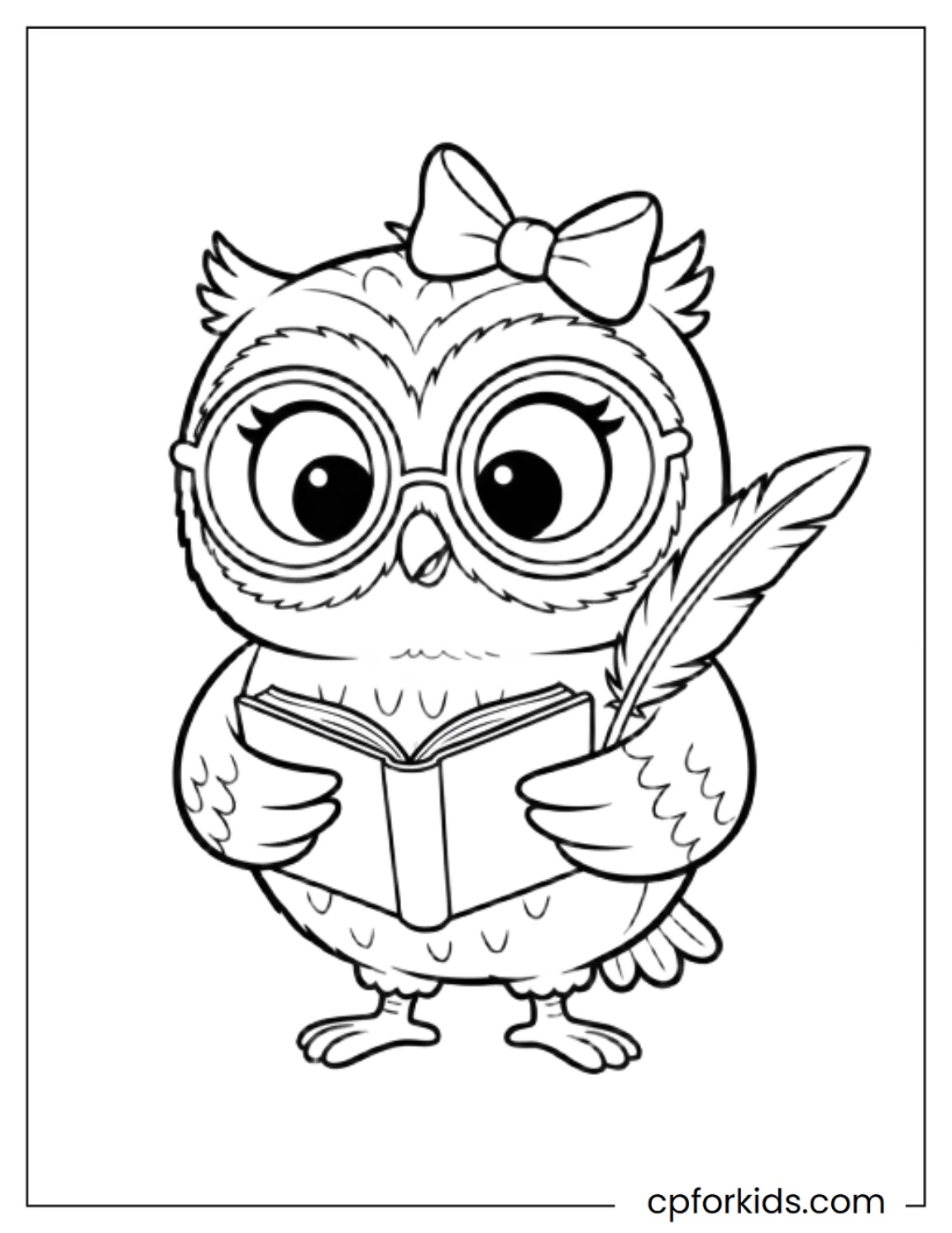 Cartoon owl holding an open diary