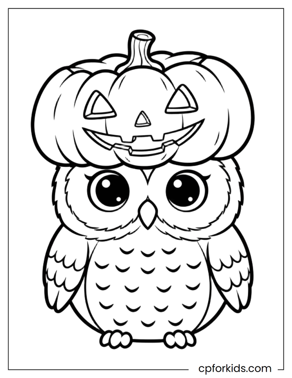 Owl wearing a pumpkin-shaped hat
