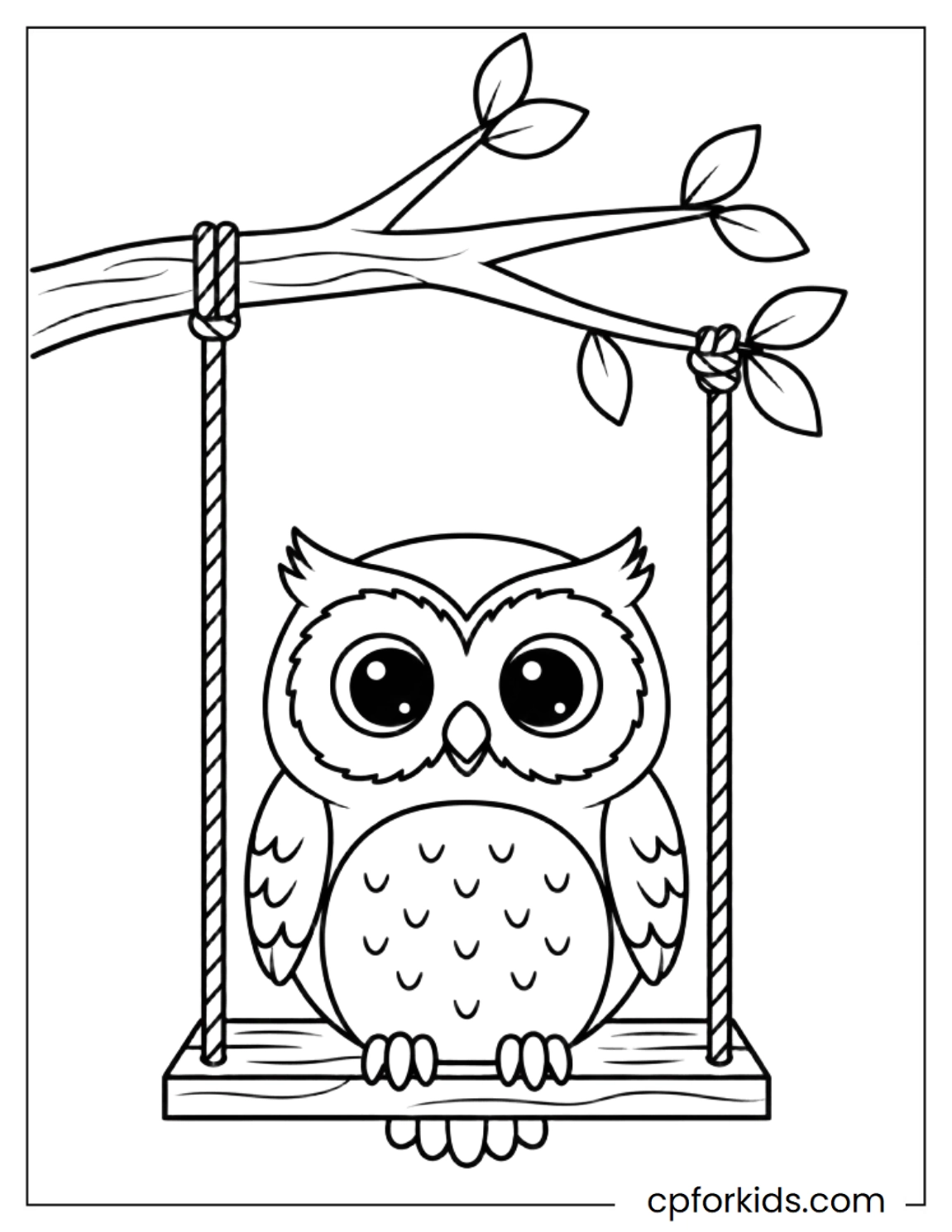 Owl sitting on swing below branch