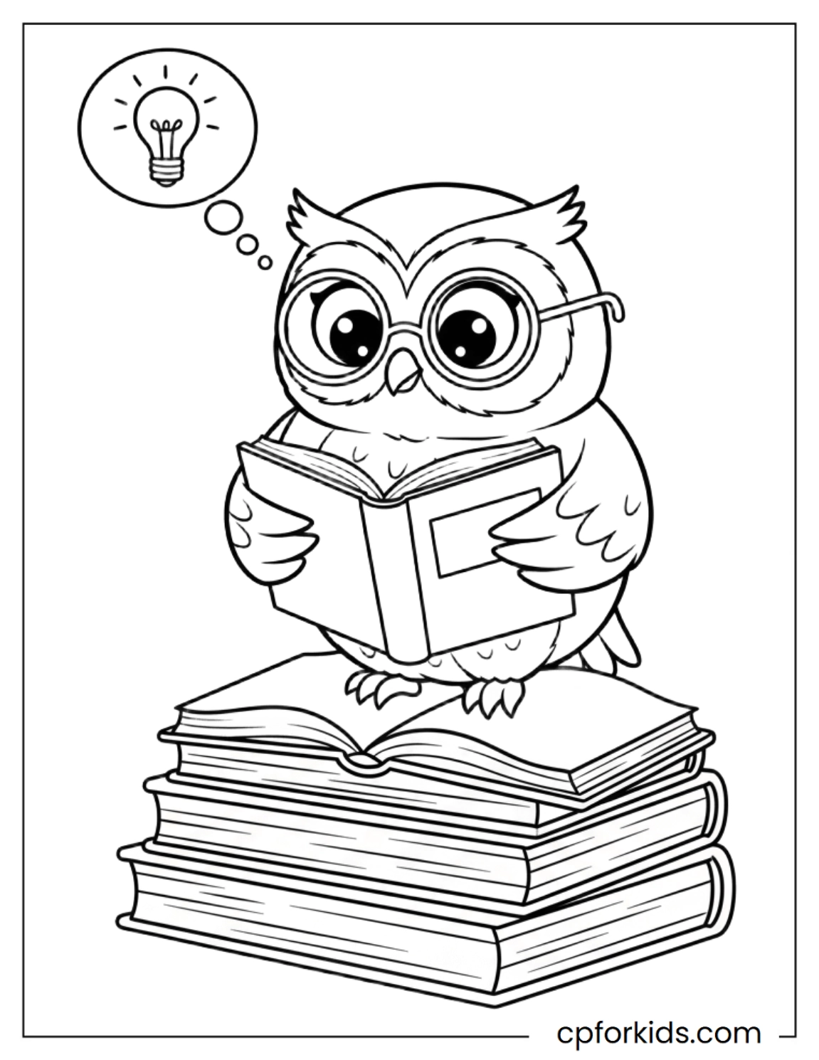 Owl reading an open book