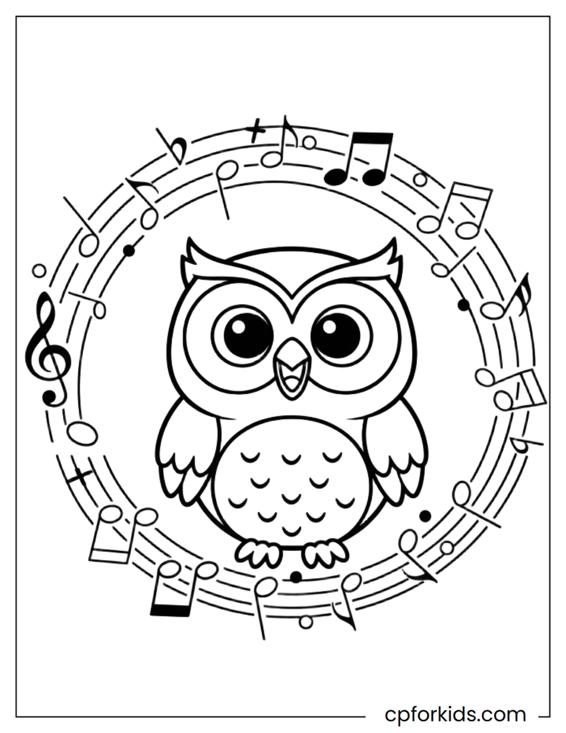 Owl surrounded by floating musical notes