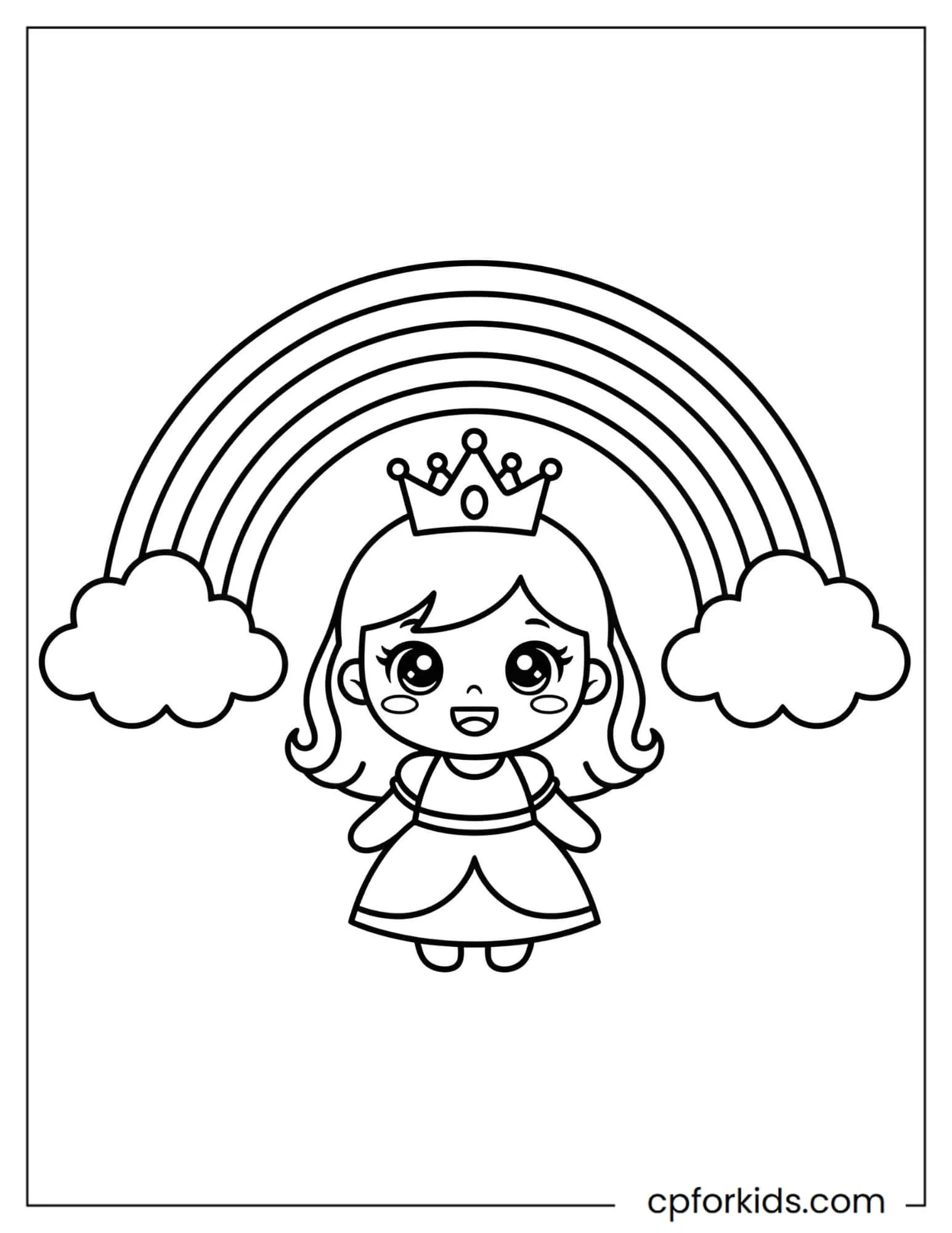 Princess Standing Under a Rainbow