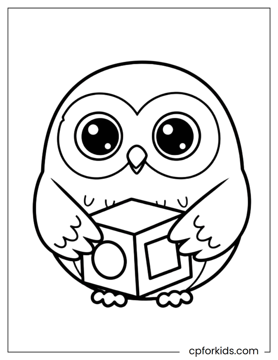 Round owl playing with large toy block