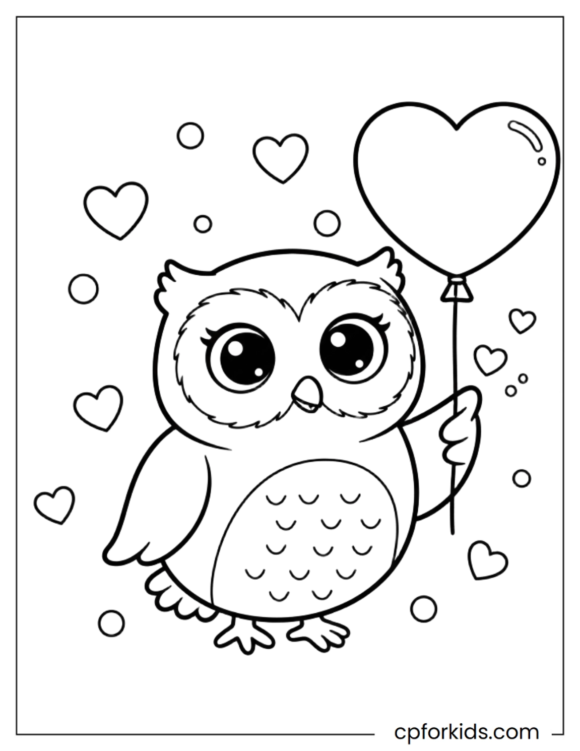 Owl holding heart balloon and blowing kiss