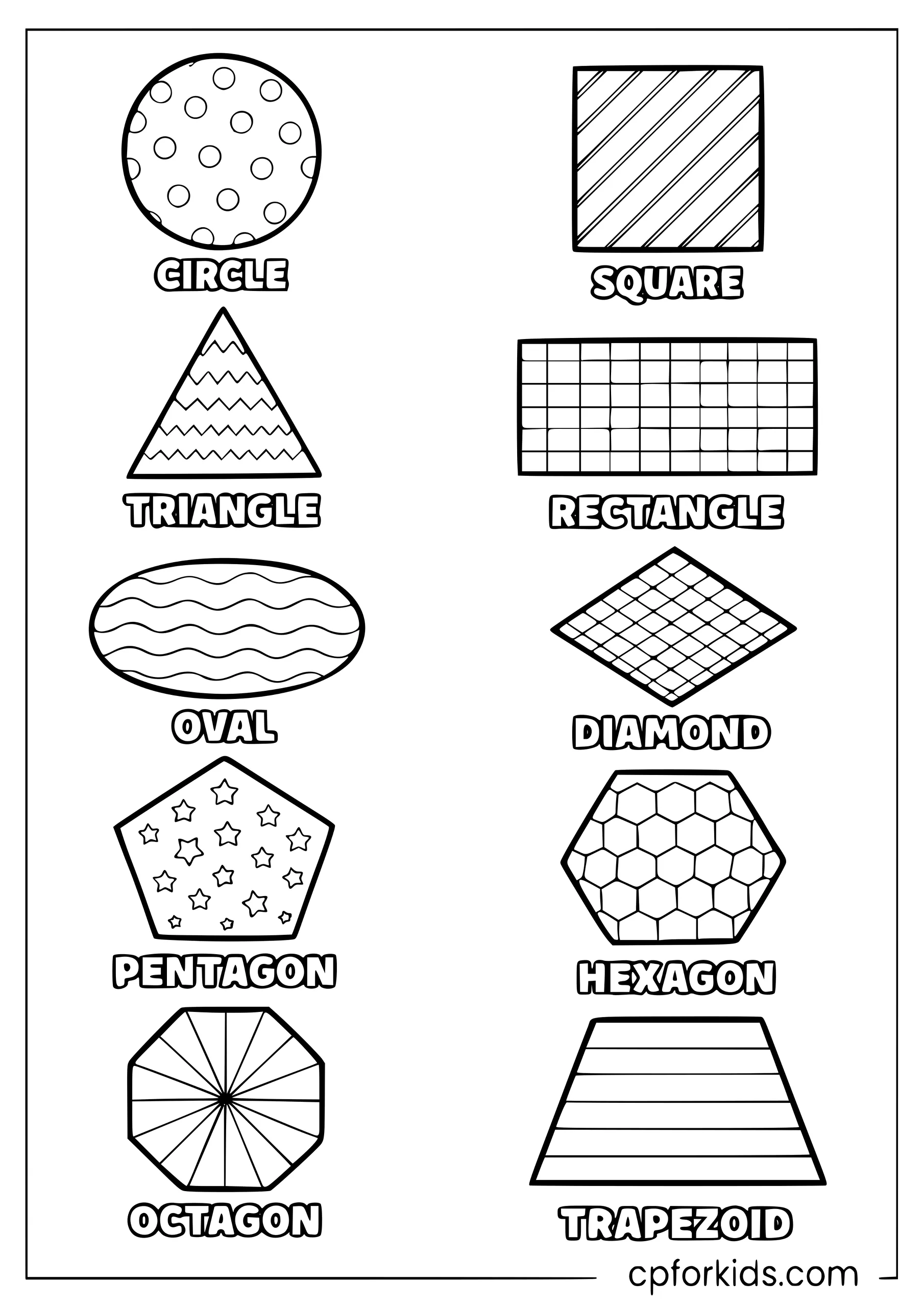 2D Shapes Coloring Page