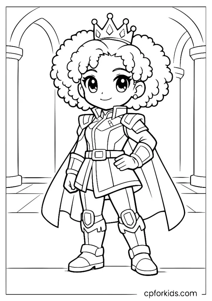 Black anime princess in a futuristic royal uniform with sleek details