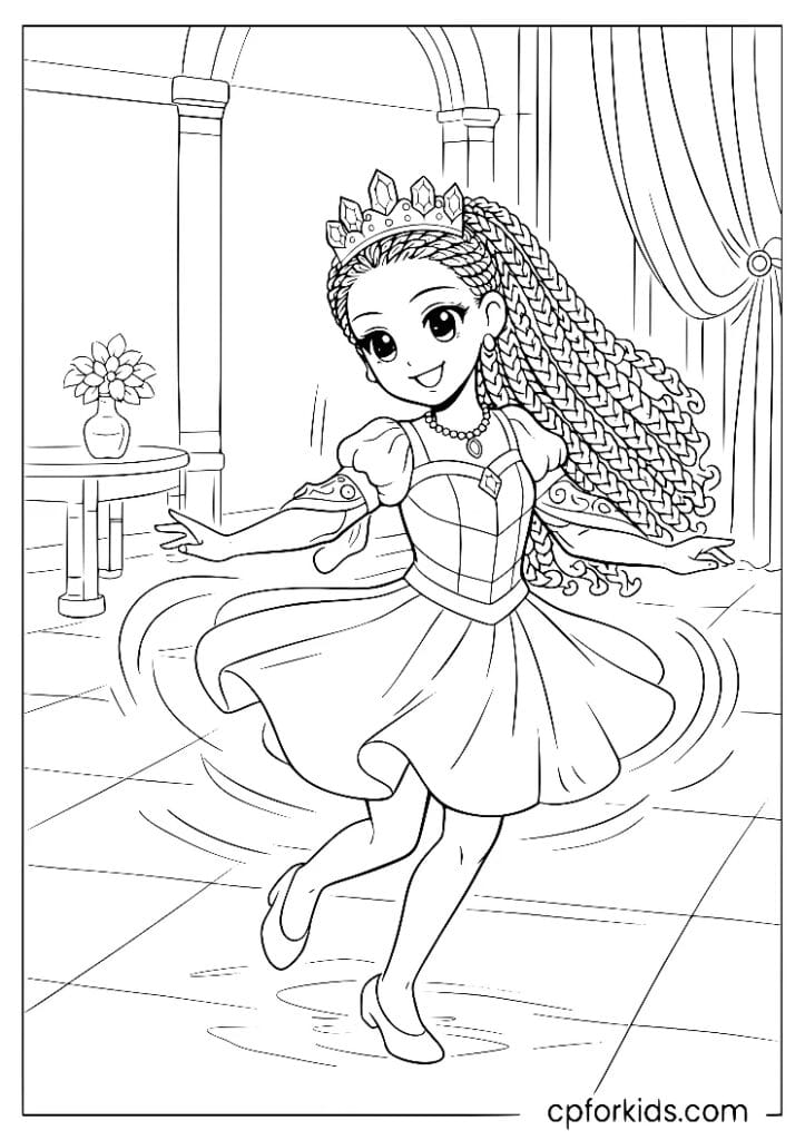 Black princess mid-spin in a short ruffled fairytale dress