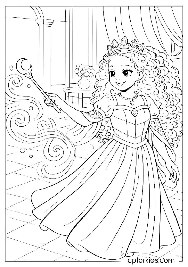 Black princess in a royal gown holding a star wand