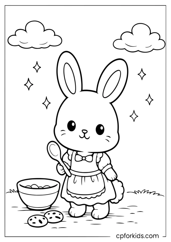 Chibi Rabbit Coloring Page In A Dress And Apron