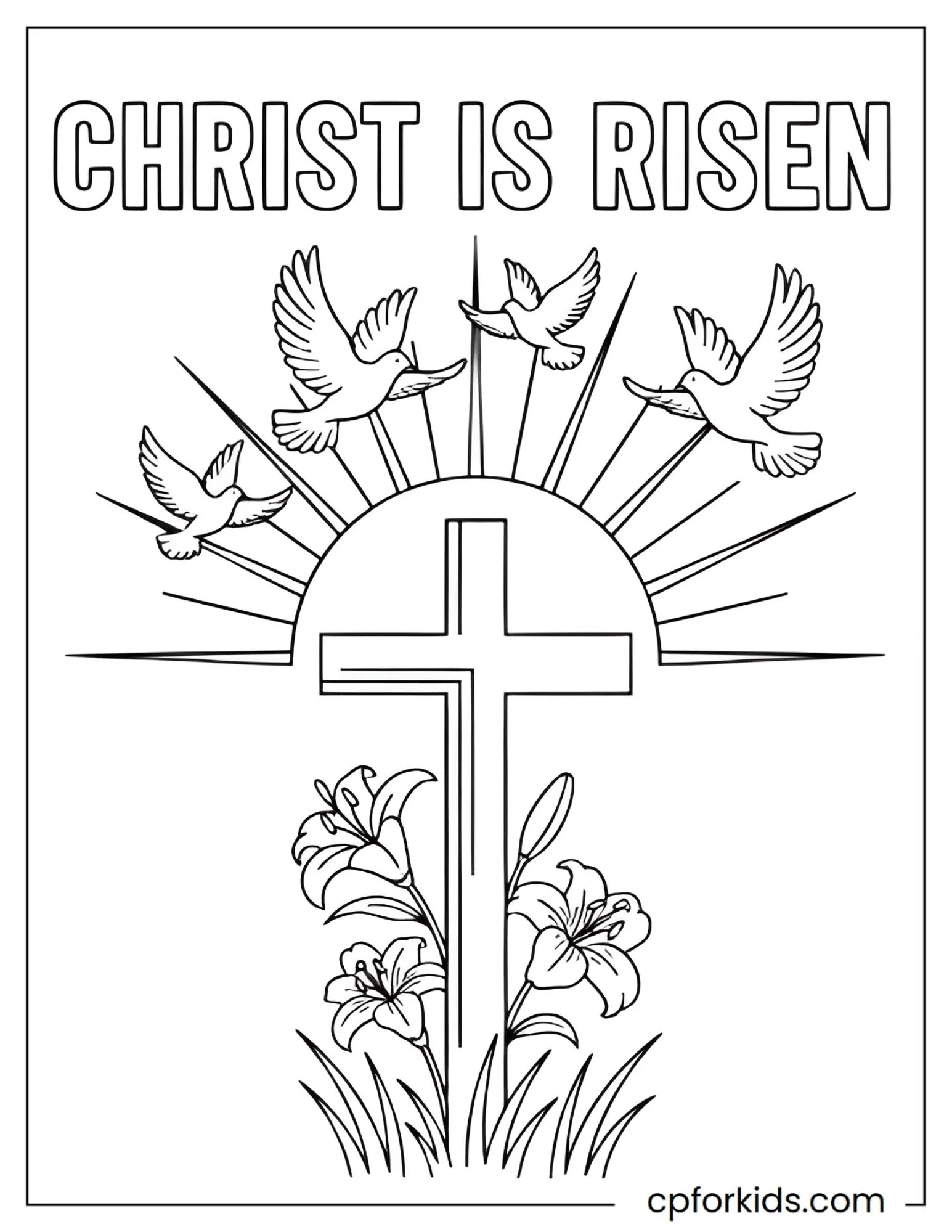 Christ Is Risen words with cross and doves