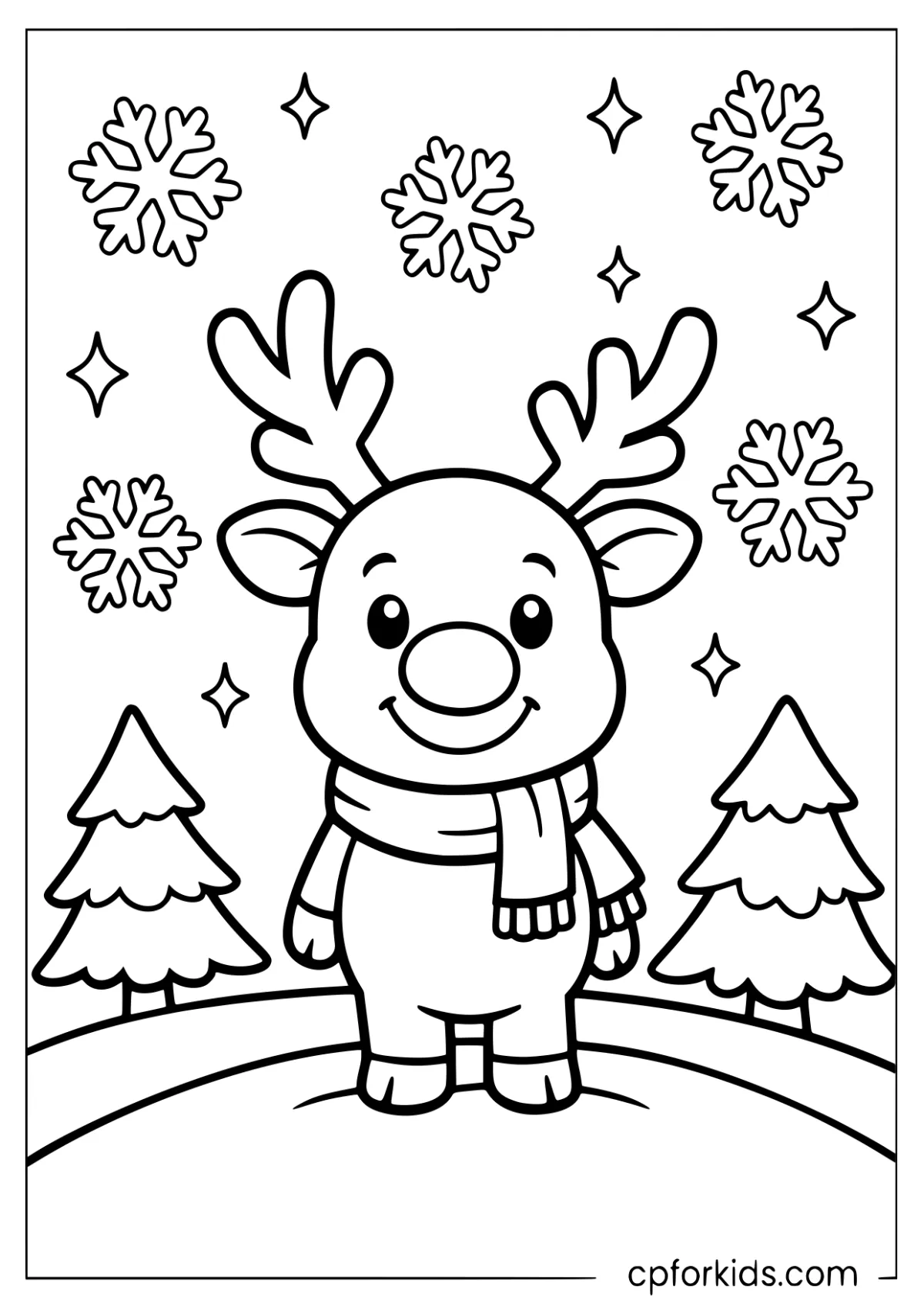 Red-nosed reindeer standing on a snowy hill