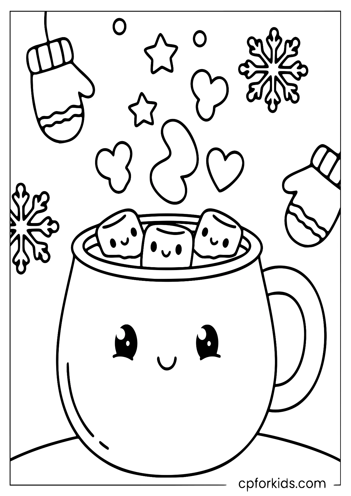 Smiling mug topped with marshmallows