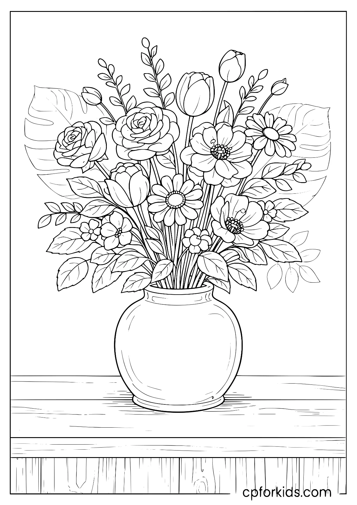 Mixed bouquet in a round table vase