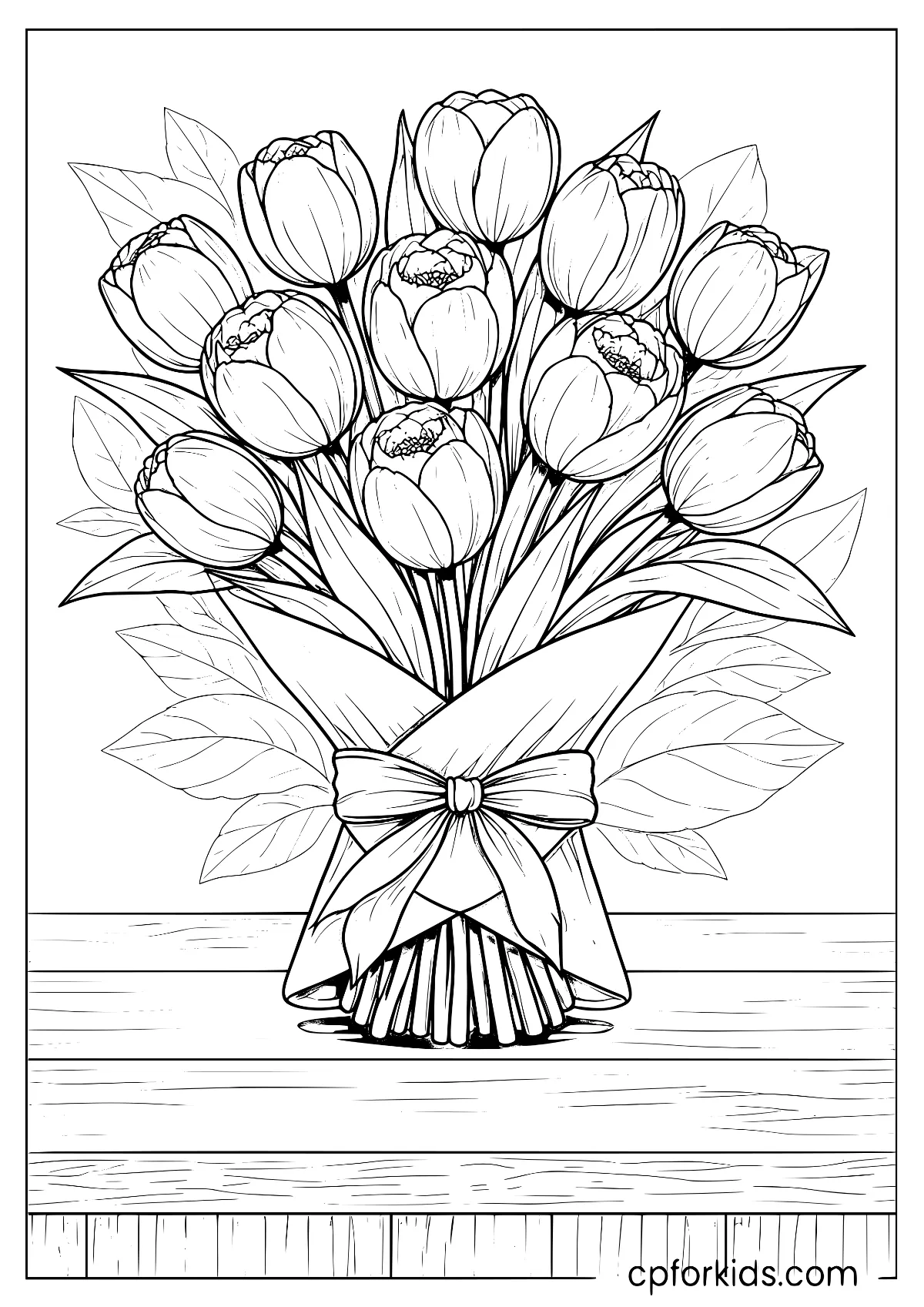 Layered tulips tied with a ribbon