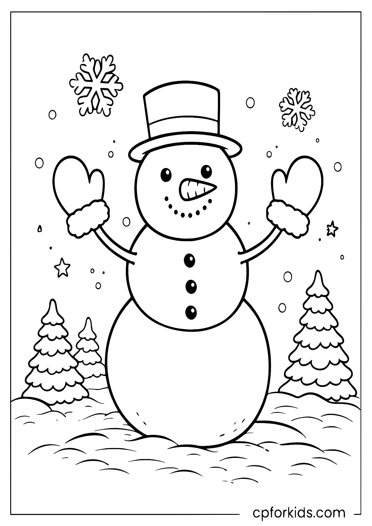 Snowman wearing a pair of mittens