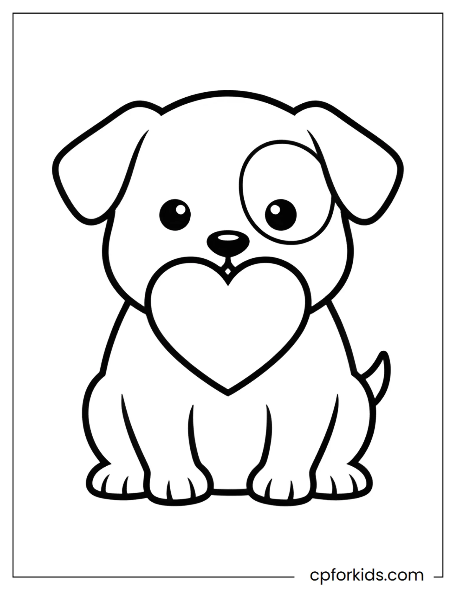 Small puppy sitting beside a big heart