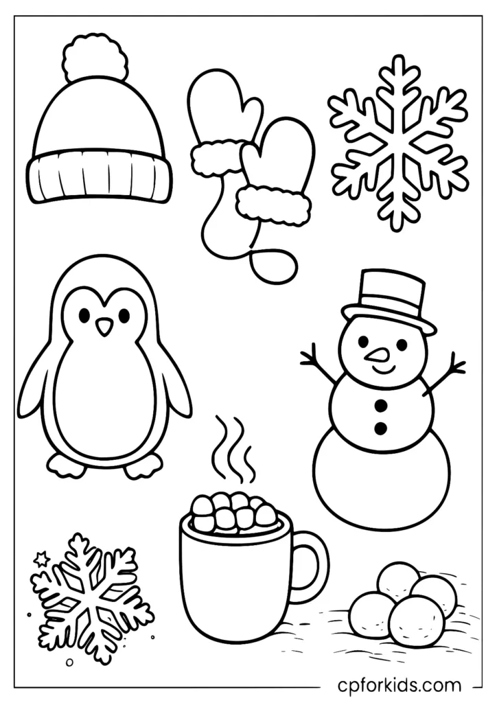 Easy winter drawings for kids coloring page