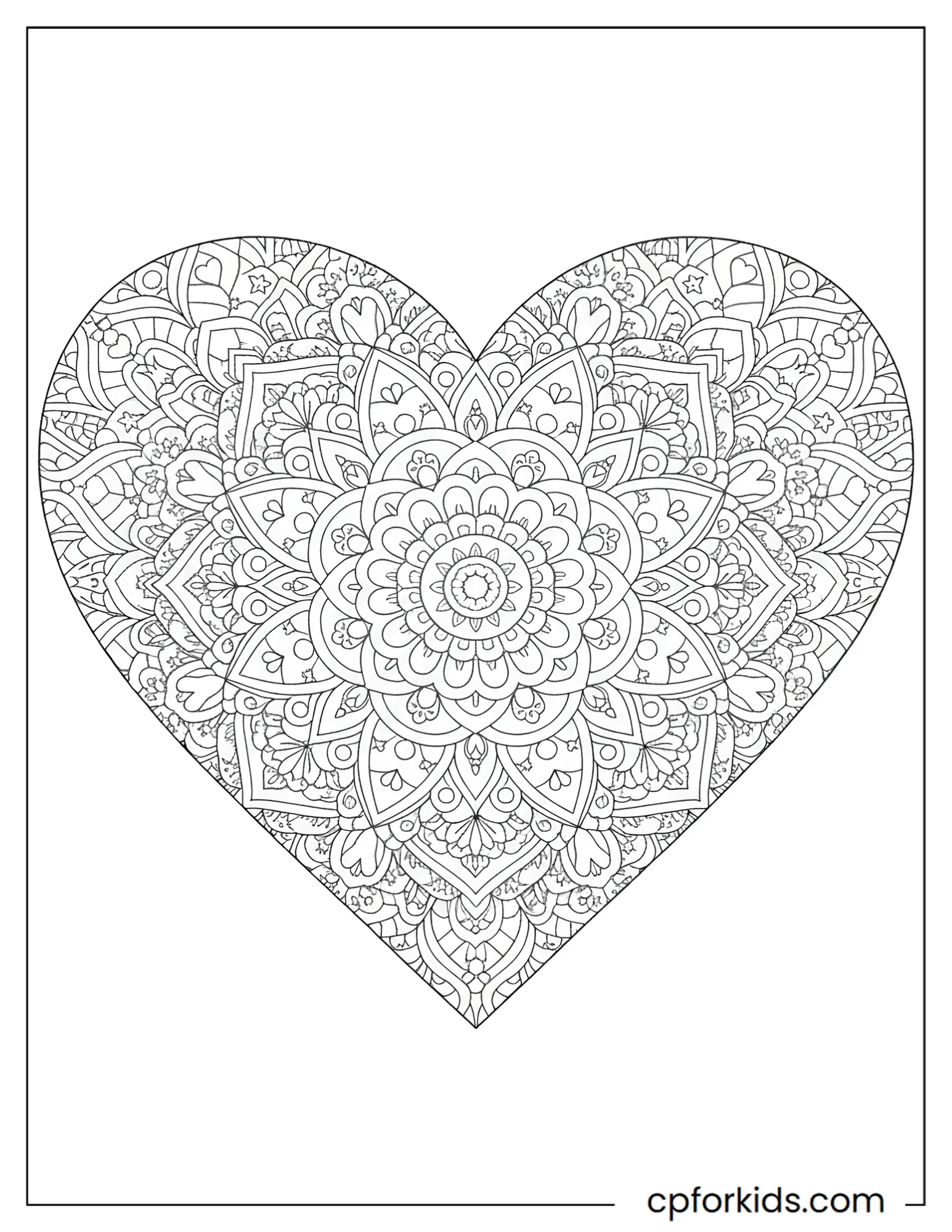 Circular mandala made of hearts and swirls