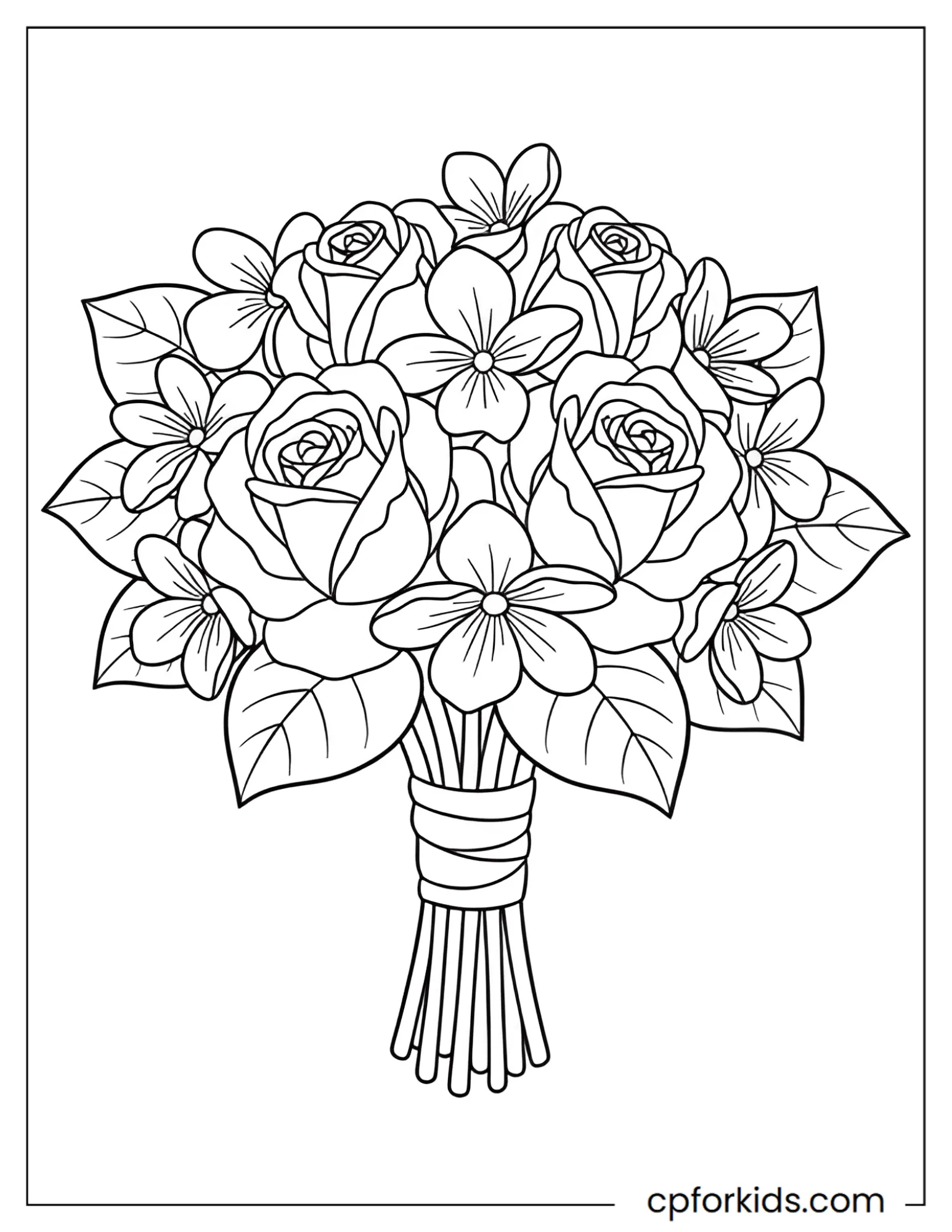 Bridal bouquet of roses and violets