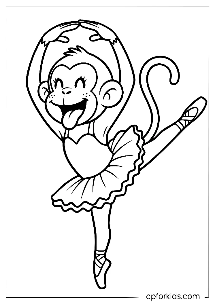 Monkey in a tutu balancing in ballet pose