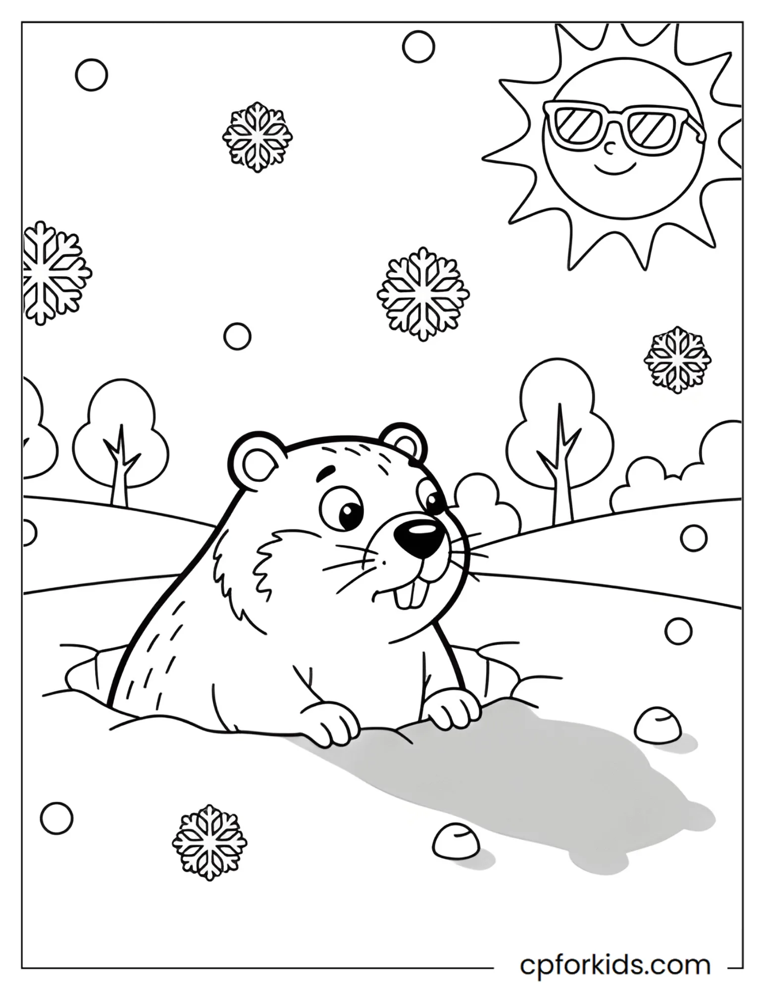 Groundhog peeking out of its burrow
