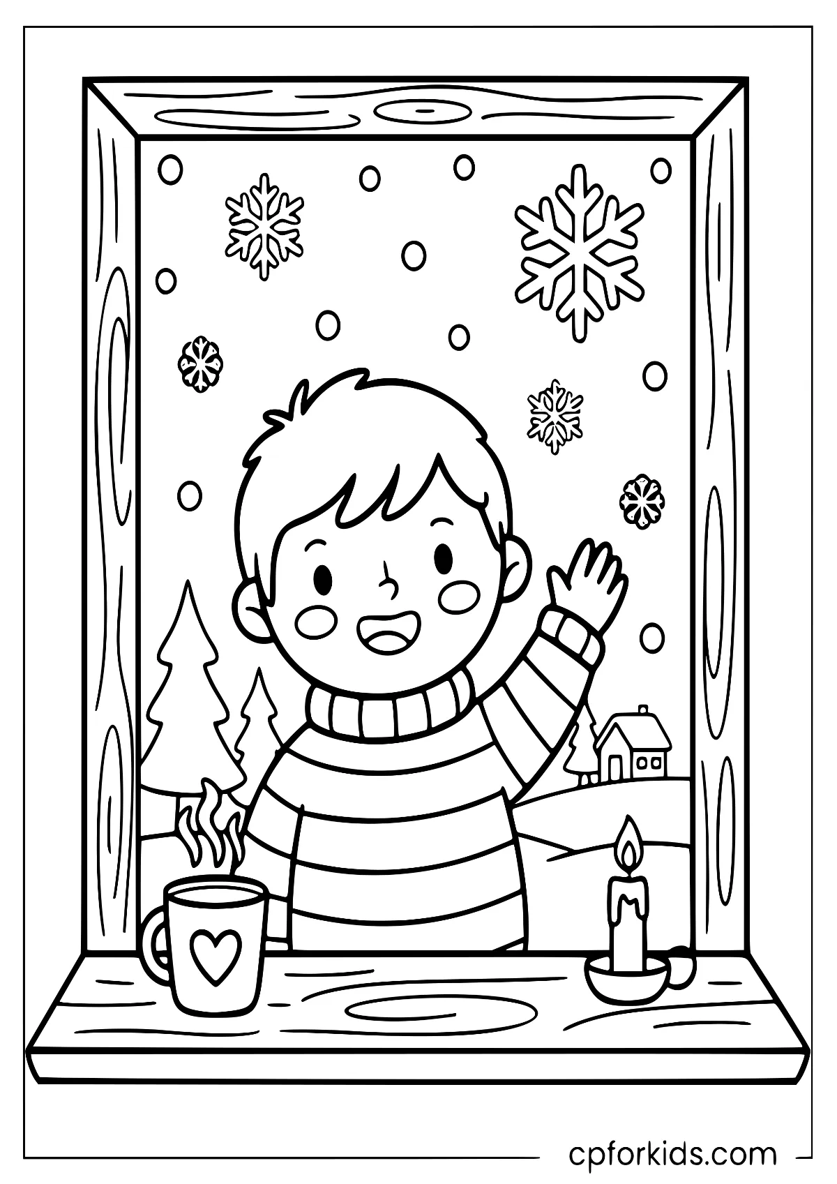 Child waving from an indoor window