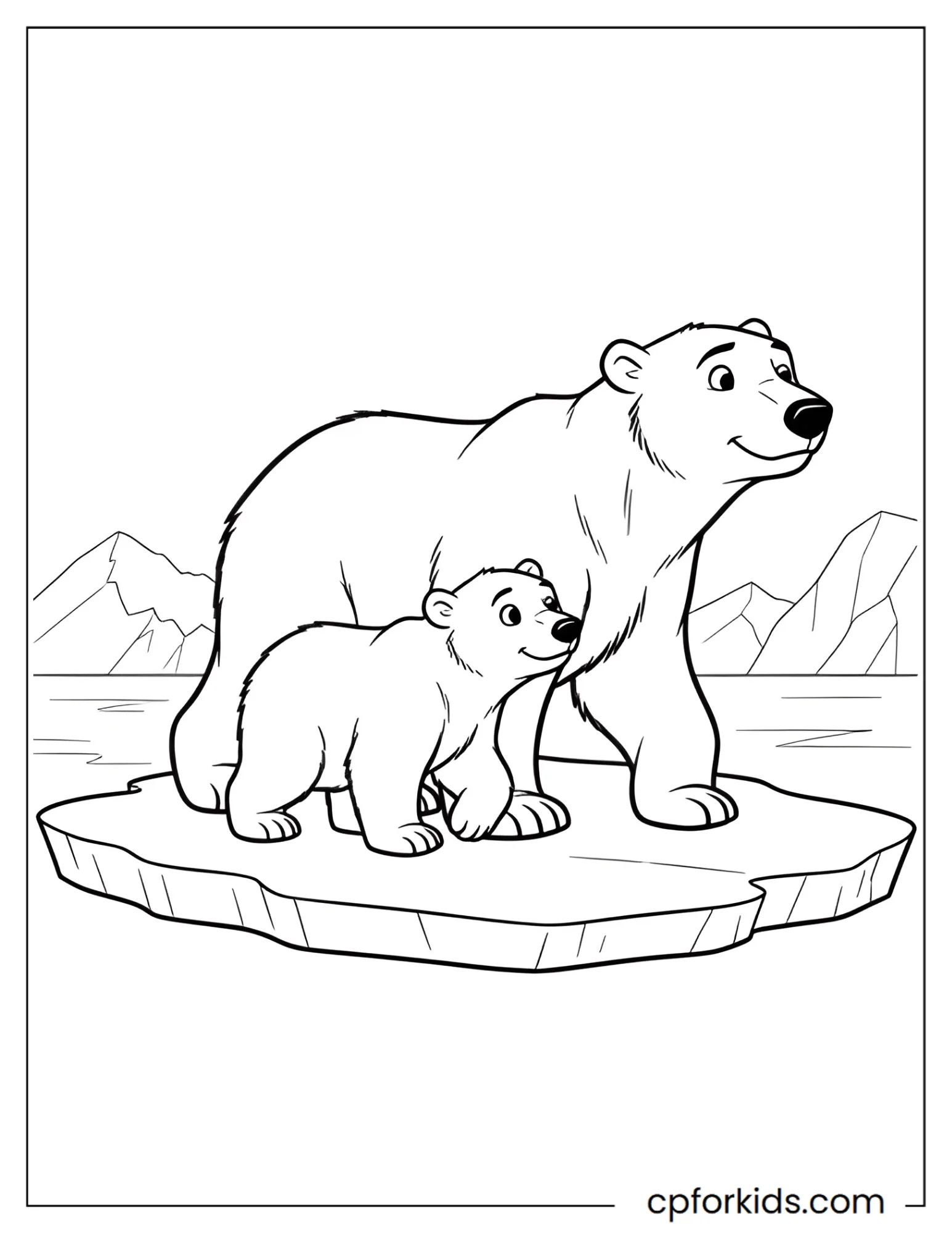 Polar bear and cub standing on ice