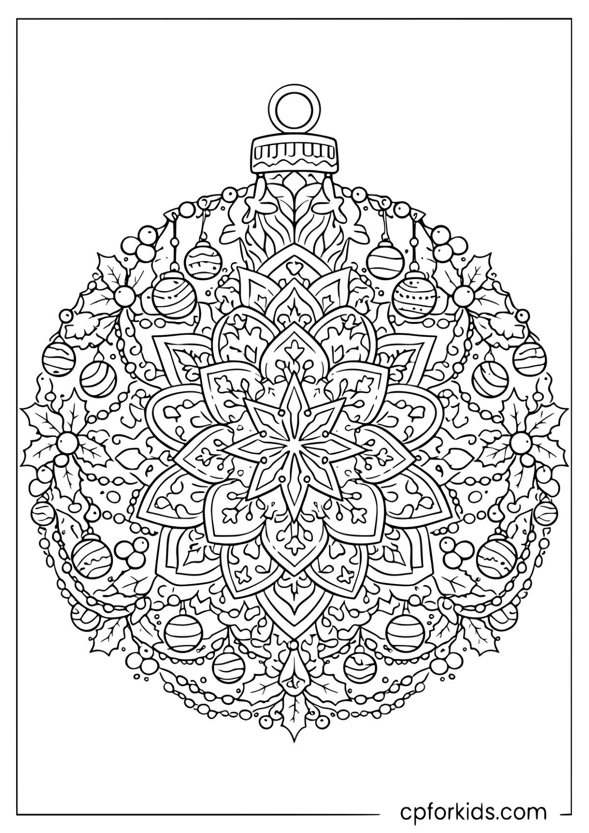 Christmas ornament mandala with symmetrical patterns
