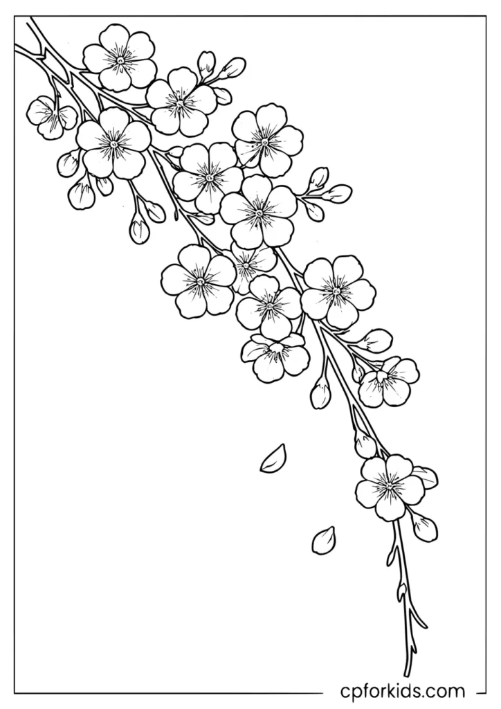Japanese cherry blossom sakura branch with small buds