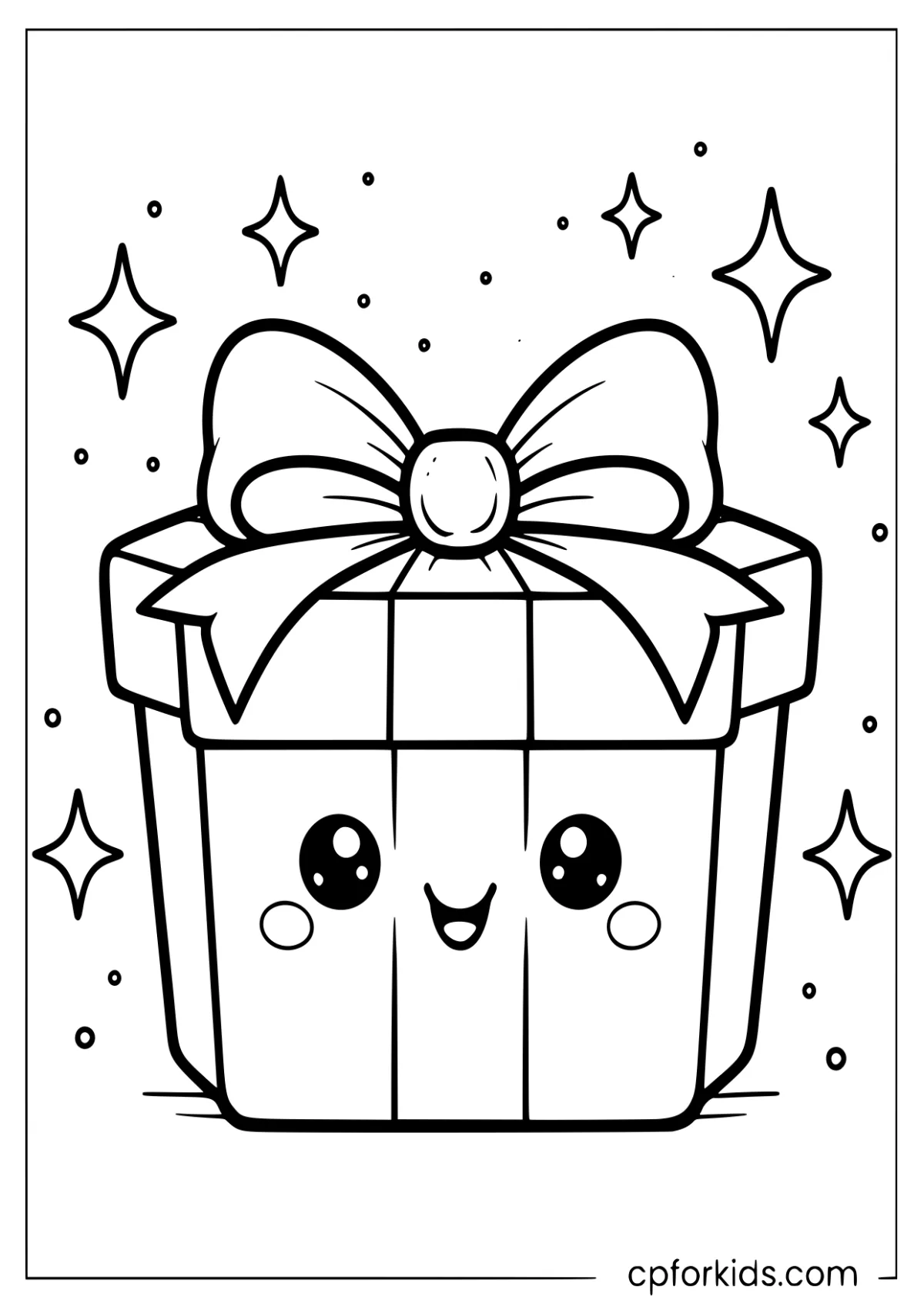 Kawaii Christmas present with giant ribbon and face
