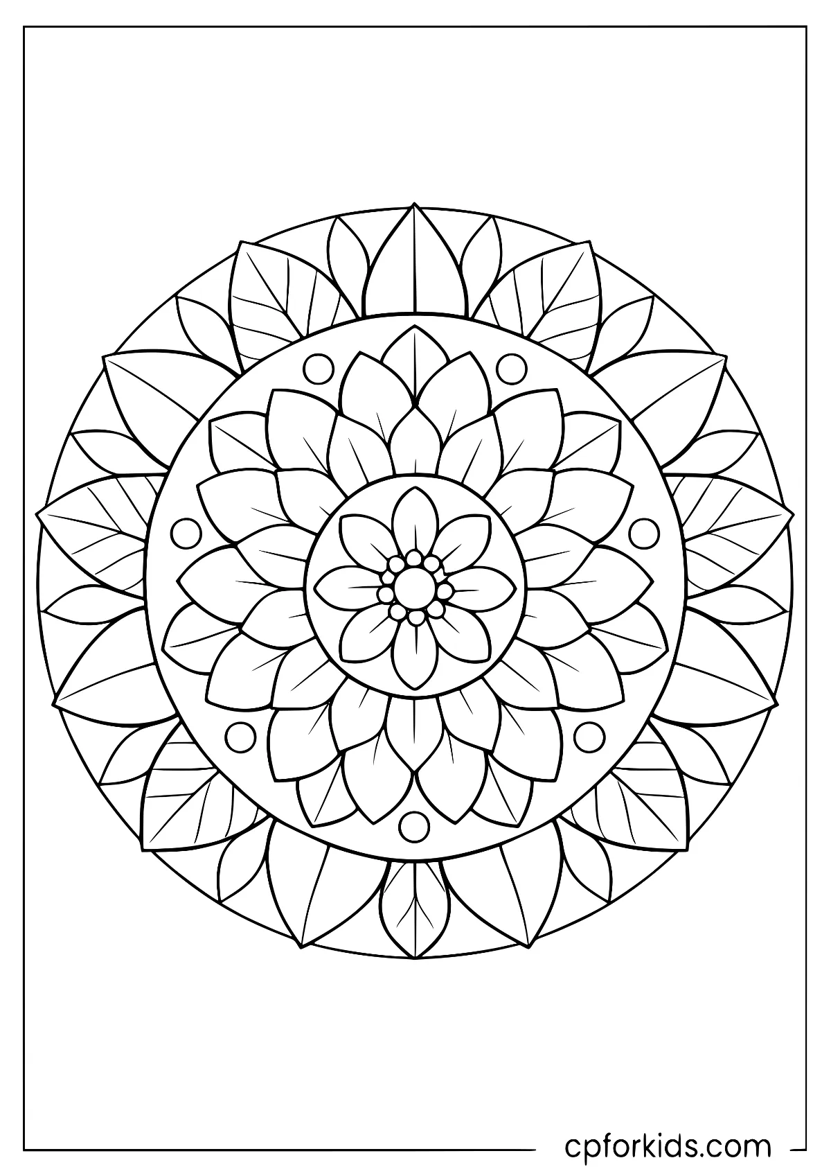 Circular mandala with pointed petals and leaf rings