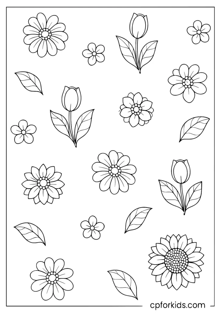 Light pattern flowers background with wide coloring spaces
