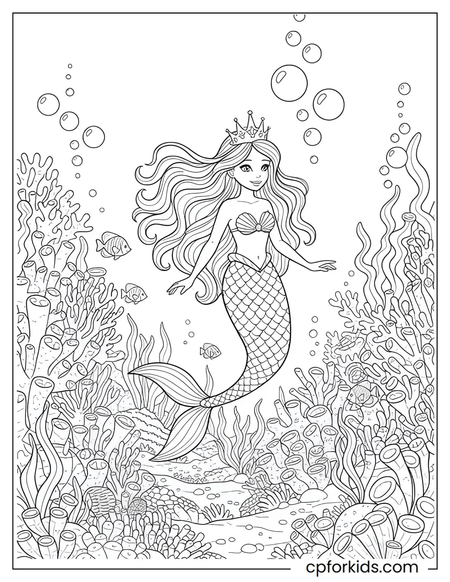 Mermaid princess swimming through a coral garden
