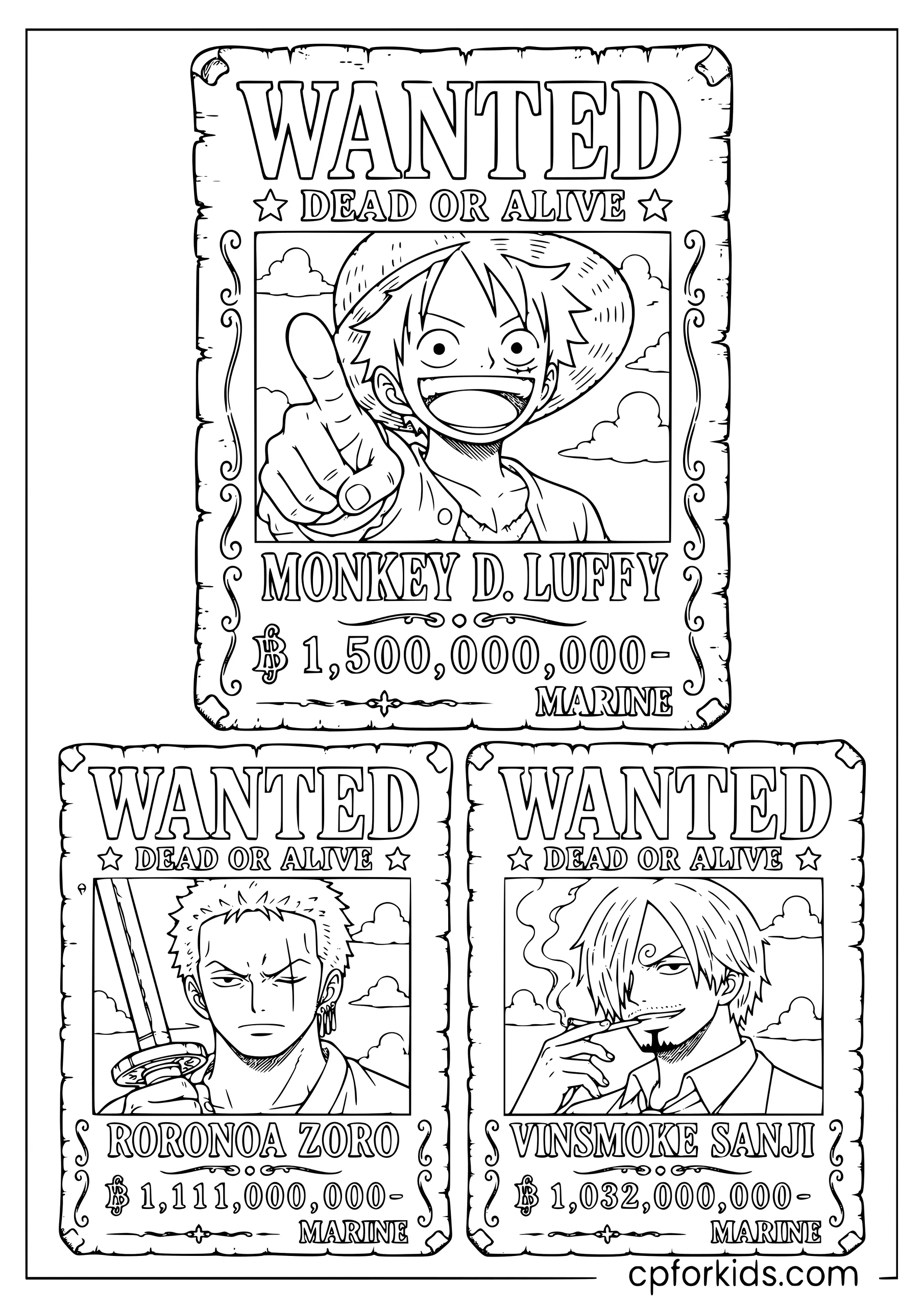 Wanted Posters — Luffy, Zoro and Sanji