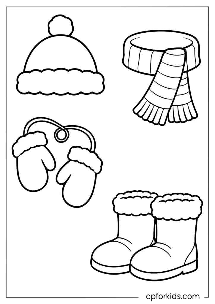 Preschool winter clothes coloring page outline