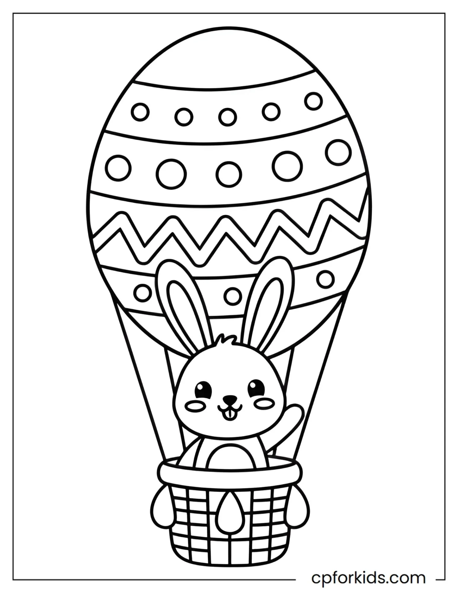Bunny riding an egg-shaped hot air balloon