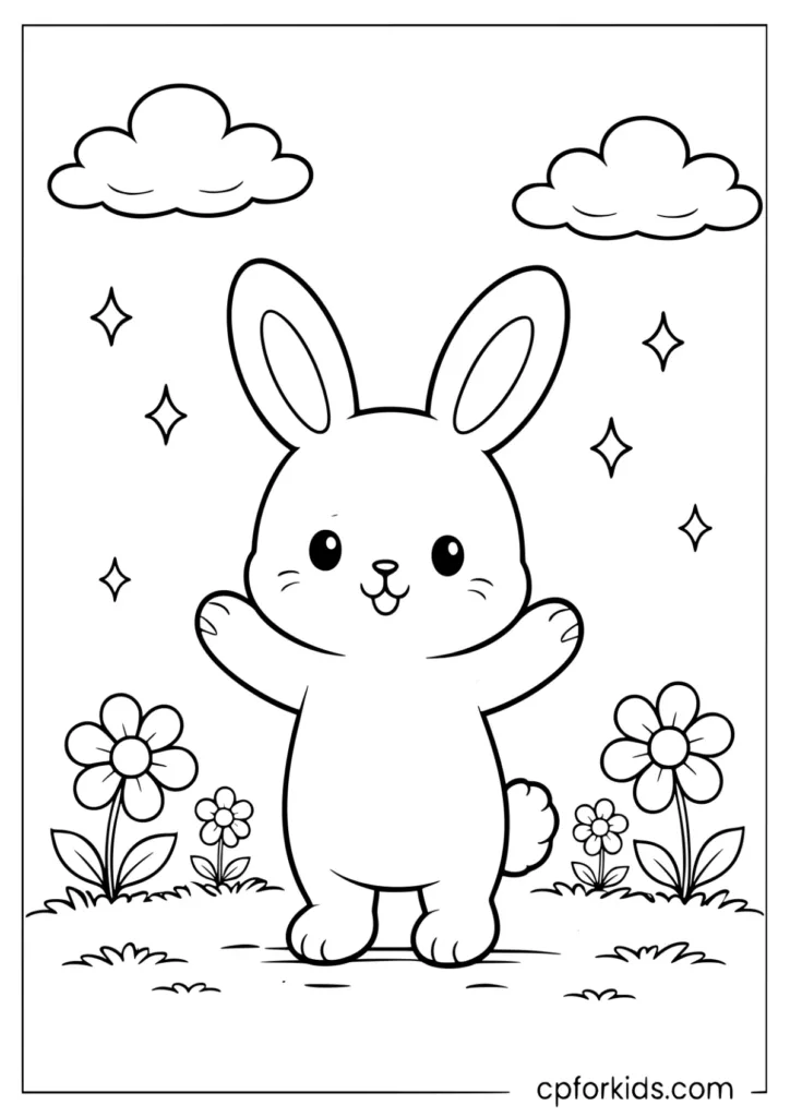 Rabbit Standing On Hind Legs Coloring Sheet