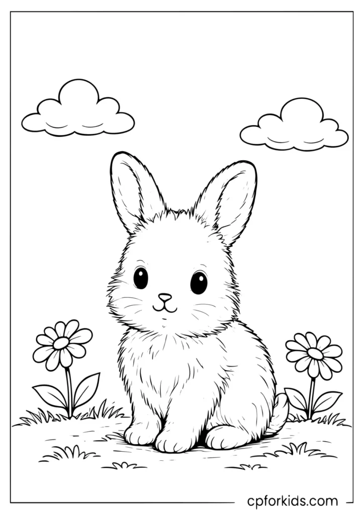 Realistic Baby Bunny Coloring Page