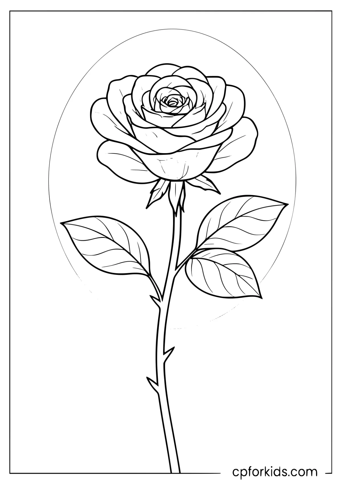 Rose on a thorny stem with leaves