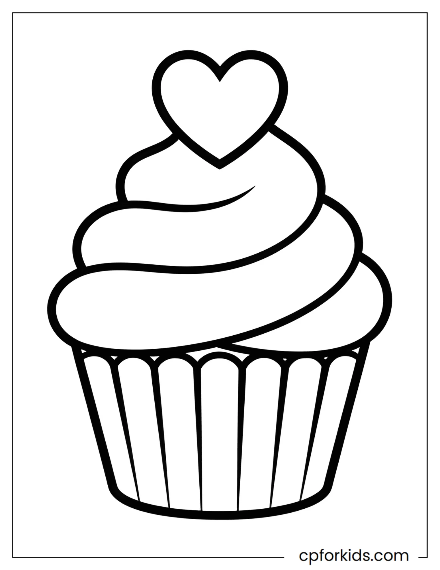 Frosted cupcake topped with a heart pick