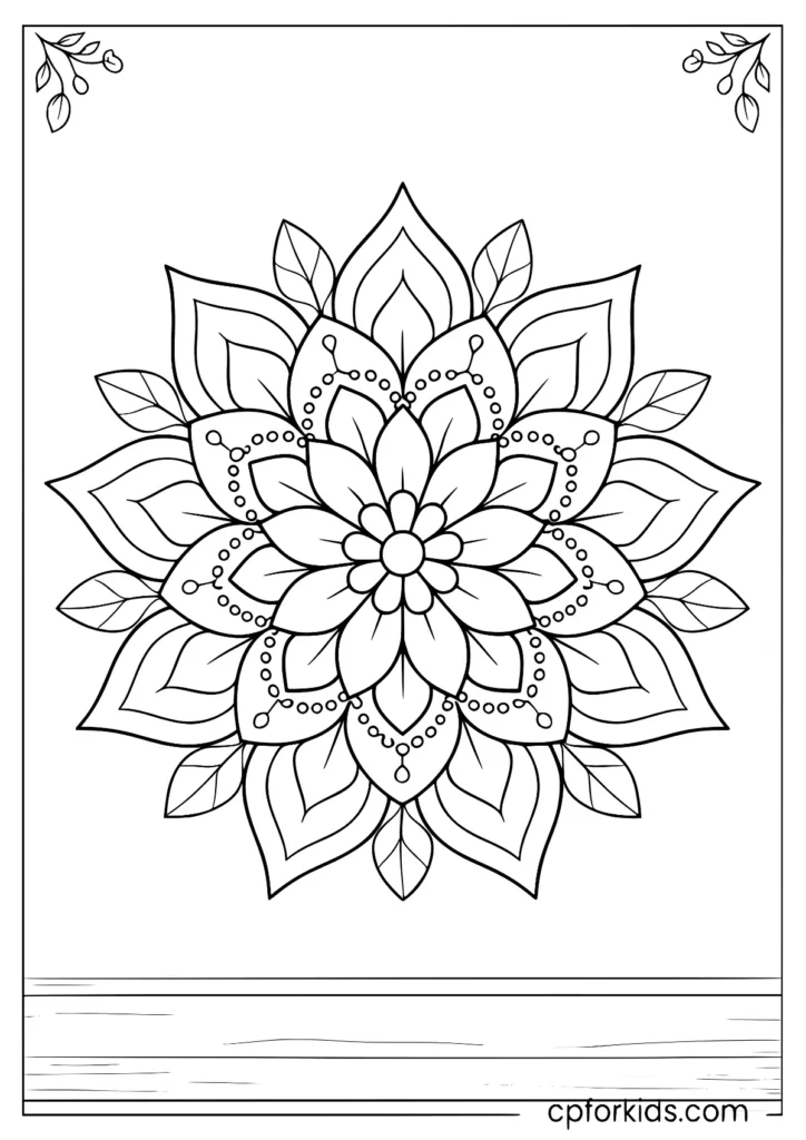 Flower Coloring Pages of a simple flower mandala with large open spaces